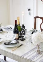 Modern dining room decorated for Christmas meal