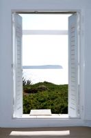 Sea view from open window, Greece
