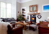 Modern living room decorated for Christmas