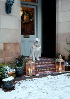 Front door decorated for Christmas