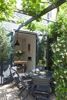 Patio garden with scented climbing plants