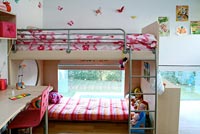 Modern girl's bedroom with bunk beds