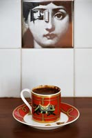 Patterned tiles and coffee cup