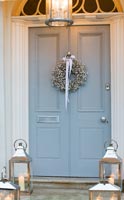 Grey front door with wreath of Gypsophila - Baby's Breath