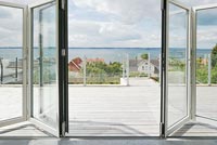 Coastal view through patio doors