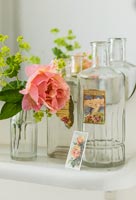 Posy of Roses and Ladys Mantle in small bottle
