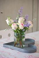 Arrangement of Ornamental cabbages, Catmint and Roses