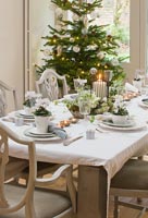 Dining set for christmas meal with Cyclamen in pots