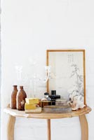 Toiletries on console table