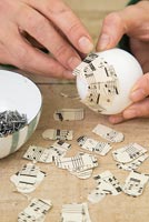 Step by Step guide for making paper cones using music sheet paper - Attaching cuttings to polystyrene ball using nails
