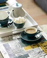 Melamine tea set on vintage coffee table