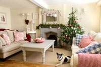 Country style living room decorated for christmas