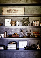 Accessories on wooden shelves