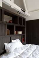 Modern bedroom with shelving