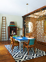 Colourful dining room with vintage furniture