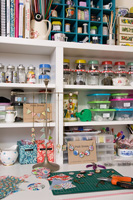 Crafts materials on shelves