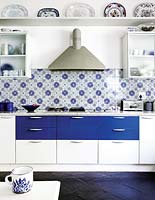 Blue and white kitchen units