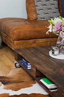 Reclaimed wood coffee table with storage underneath
