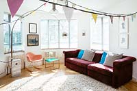 Modern living room with bunting