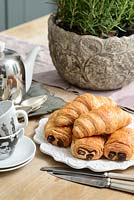 Plate of croissants on kitchen table