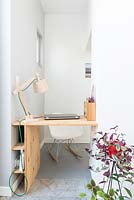 Compact study area with built in desk