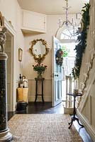 Classic entrance hall decorated for christmas