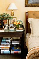 Books on bedside table