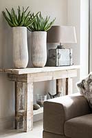 Accessories on rustic console table
