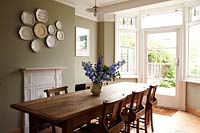Dining room with wooden furniture