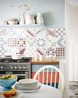 Patterned tiles in kitchen