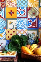 Colourful tiles in kitchen