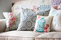 Patterned cushions on sofa
