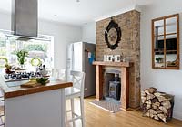 Fireplace in kitchen