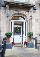 Front door with christmas decorations