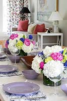Floral decorations on dining table