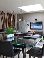 Modern dining area and living room