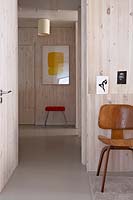 Hallway with timber clad walls