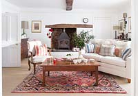 Country style living room decorated for christmas