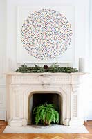 Christmas decorations and painting by Damien Hirst