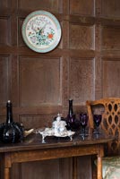 Oak panelling and antique accessories on 18th century side table