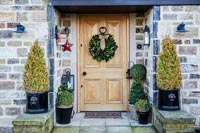 House entrance decorated for christmas