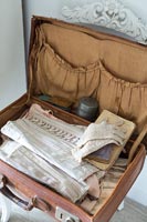 Detail of open vintage suitcase