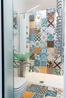 Detail of colourful modern shower room