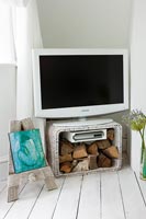 Television on rustic modern stand