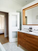 Modern twin sink cabinet in bathroom 