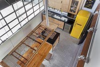 Overhead view of modern industrial kitchen 