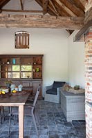 Country living room with exposed wooden beams 