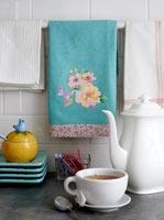 Floral tea towel in kitchen 
