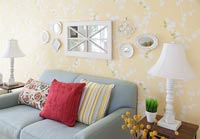 Display of mirrors on living room wall 