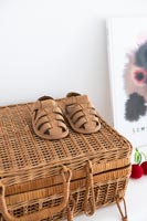 Tiny childs sandals on basket 